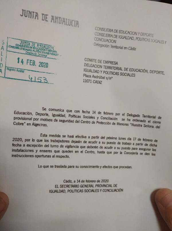 La Junta de Andalucía consuma el cierre del centro de menores del Cobre en Algeciras