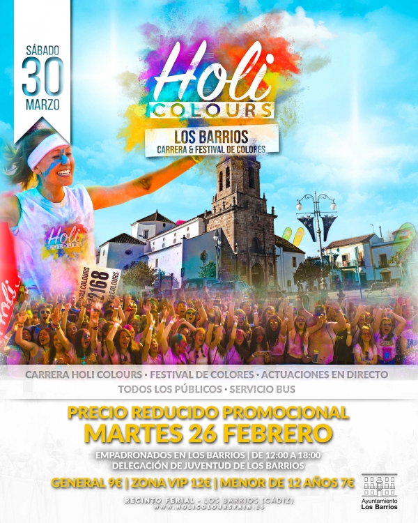 La Casa de la Juventud de Los Barrios acoge mañana martes una nueva venta de entradas para empadronados en la Villa para la carrera ‘Holi Colours’