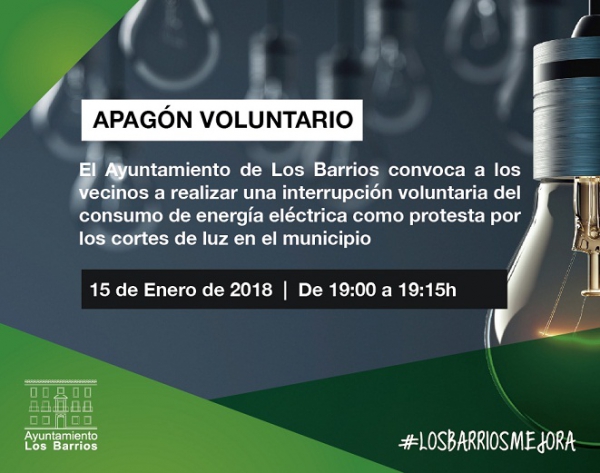 El Ayuntamiento de Los Barrios convoca este lunes 15 de enero a los vecinos a un nuevo corte voluntario de luz en protesta por los reiterados apagones no programados