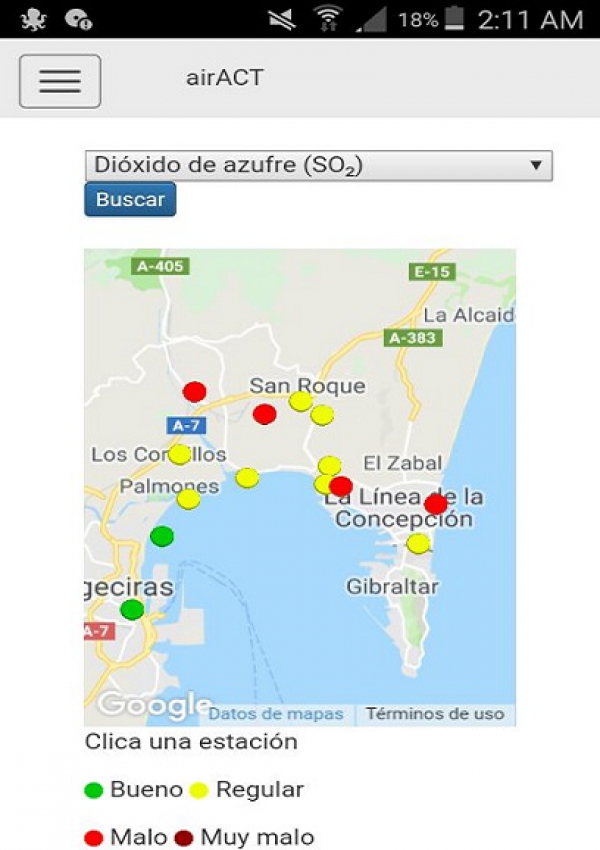 Los niveles de dióxido de azufre se encuentran constantemente en valores altos en la comarca del Campo de Gibraltar
