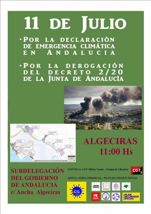 Algeciras  acogerá una concentración contra el “decretazo” urbanístico de la Junta de Andalucía y por la Declaración de Emergencia Climática en nuestra Comunidad.