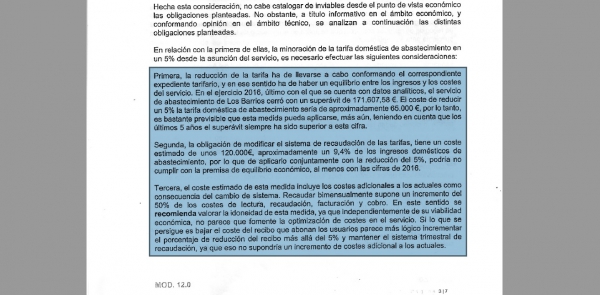 PSOE: Romero y Gil rechazan la propuesta del Grupo Socialista para rebajar el recibo del agua en Los Barrios hasta un 10%