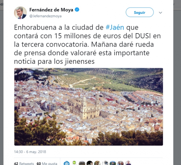 El Partido Andalucista pregunta a David Gil como el ayuntamiento de Jaén del PP tuvo información privilegiada de los EDUSI antes que el resto de municipios