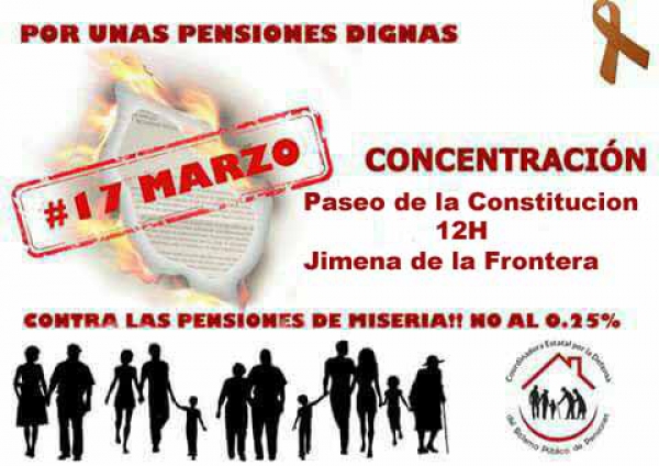 Acto protesta sobre las pensiones en Jimena de la Frontera para el sábado día 17 de marzo