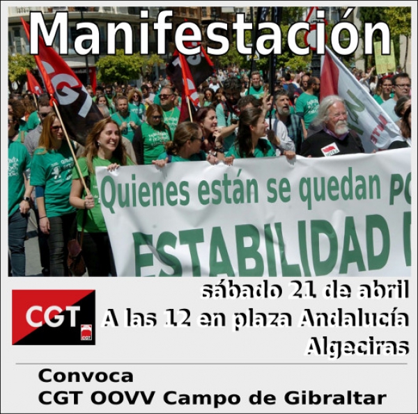 La central sindical CGT del Campo de Gibraltar convoca una manifestación en Algeciras en apoyo a la estabilidad del profesorado interino de Andalucía.