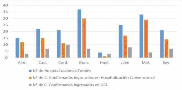La Consejería de Salud y Familias informa que, actualmente, 178 pacientes confirmados con COVID-19 permanecen ingresados en los hospitales andaluces, de los que 49 se encuentran en UCI